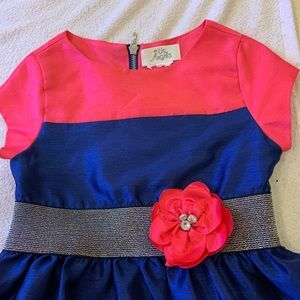 Us Angels Fuchsia & Navy Shantung Color Block Dress